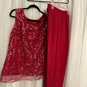 Source Unknown Red Embellished Pantsuit